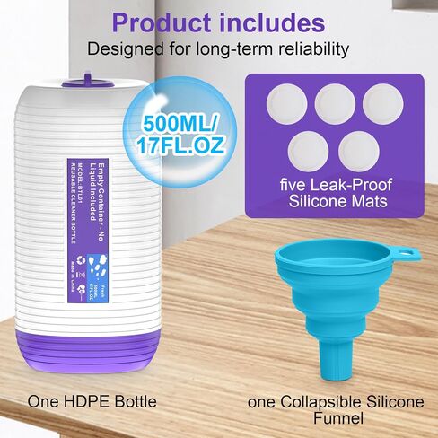 زجاجة قابلة لإعادة التعبئة لـ Swiffer® Power Mop™، حاوية محلول قابلة لإعادة الاستخدام سعة 500 مل / 17 أونصة سائلة، مع 6 سدادات مانعة للتسرب وقمع واحد، تركيب بسيط، تعمل مع أي منظف in Kuwait