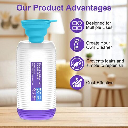 زجاجة قابلة لإعادة التعبئة لـ Swiffer® Power Mop™، حاوية محلول قابلة لإعادة الاستخدام سعة 500 مل / 17 أونصة سائلة، مع 6 سدادات مانعة للتسرب وقمع واحد، تركيب بسيط، تعمل مع أي منظف in Kuwait