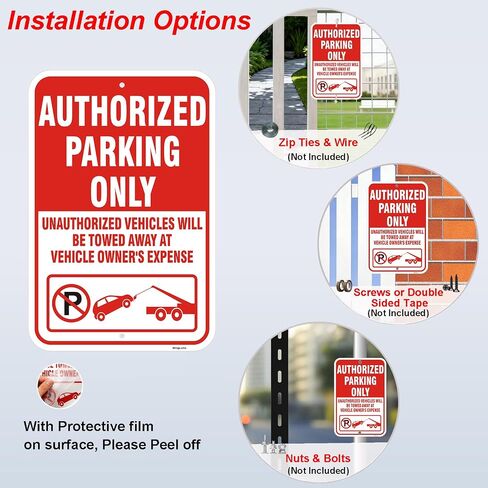 2 Pack Authorized Parking Only Signs,18x12 Inch Unauthorized Vehicles Will Be Towed Warning Sign, Rust-Free Reflective Aluminum, Weatherproof UV Protected for Parking Lots & Designated Areas in Kuwait