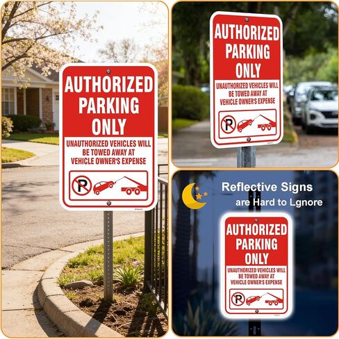 2 Pack Authorized Parking Only Signs,18x12 Inch Unauthorized Vehicles Will Be Towed Warning Sign, Rust-Free Reflective Aluminum, Weatherproof UV Protected for Parking Lots & Designated Areas in Kuwait