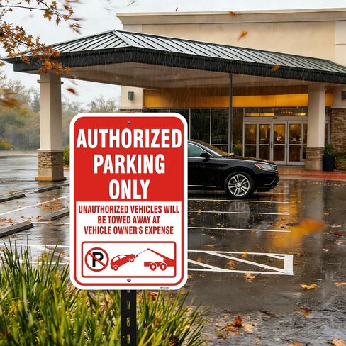 2 Pack Authorized Parking Only Signs,18x12 Inch Unauthorized Vehicles Will Be Towed Warning Sign, Rust-Free Reflective Aluminum, Weatherproof UV Protected for Parking Lots & Designated Areas in Kuwait