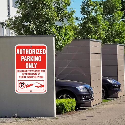 2 Pack Authorized Parking Only Signs,18x12 Inch Unauthorized Vehicles Will Be Towed Warning Sign, Rust-Free Reflective Aluminum, Weatherproof UV Protected for Parking Lots & Designated Areas in Kuwait