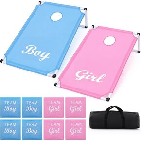 Lunmon Gender Reveal Portable Cornhole Games Set, PVC Framed Corn Holes Kit-2 Cornhole Boards, 8 Corn Hole Bean Bags and Carrying Case for Gender Reveal Baby Shower Yard Indoor Outdoor (3x2ft) in Kuwait