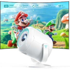 جهاز عرض صغير، جهاز عرض خارجي محمول يدعم 1080P 4K أصلي، جهاز عرض أفلام WiFi 6 وBluetooth 5.4، شاشة مرآة مقاس 200 بوصة مع Android/iOS/Windows، متوافق مع الهاتف الذكي/الكمبيوتر الشخصي/PS5/عصا التلفزيون in Kuwait