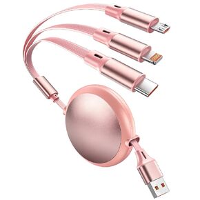 كابل شحن متعدد، سلك شاحن متعدد 3 في 1 قابل للسحب، كابل شاحن سيارة قابل للسحب مع منافذ USB من النوع C/L/Micro للهواتف المحمولة/Galaxy/PS/الأجهزة اللوحية/الوسادات، ملحقات السيارة للنساء in Kuwait