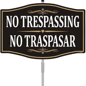 No Trespassing No Traspasar Sign Bilingual English Spanish 12" x 8" With 28" Long Metal Stake Private Property With Stand Aluminum Outdoor Use Yard Business Home in Saudi Arabia
