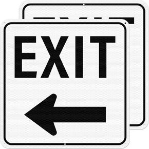 2 Pack Exit Signs with Left Arrow 18" x 18" Reflective Aluminum | Exit Sign Metal Parking Lot, Rust-Free, Weatherproof, Exit Road Signage, for Yard, Buildings, Warehouses, Outdoor, Indoor Use in Saudi Arabia