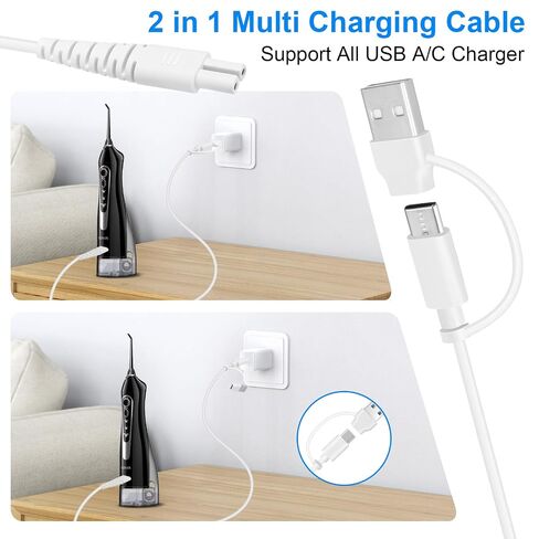 شاحن EGK 2 في 1 USB C/A لتنظيف الأسنان بالماء: من أجل COSLUS، Aquasonic، Nicwell، Oralfree، Nicefeel، MOSPRO، Hangsun، Tovendor، McNaval، Initio، McNaval، Zerhunt وCremax Oral Irrigator، 1M (3.3FT) in Kuwait