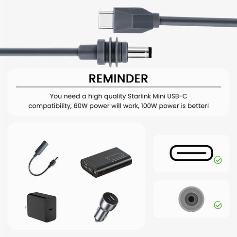 كابل Starlink Mini، كابل طاقة Starlink Mini USB C إلى DC، تصميم مقاوم للماء، التوصيل والتشغيل، مناسب للتخييم/الاستكشاف في الهواء الطلق. (10 قدم) in Kuwait