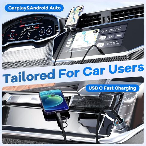 60W Max 2 in 1 USB C to C/IP Cable, Fast Charging Type-C Cable, Travel Essentials USB-C Multi iPhone 17 Charger Cord Compatible for iPhone 17-8, Android, iPad and More, Carplay Cable(2Pack 4FT) in Kuwait