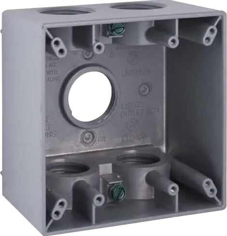 BELL 5388-0 2-Gang Weatherproof Deep Box with Five 3/4-in. Threaded Outlets (Gray), Weatherproof Box for Outdoor Branch Circuit Wiring, Outdoor Junction Box for Outlet, Switch, or GFCI in Kuwait