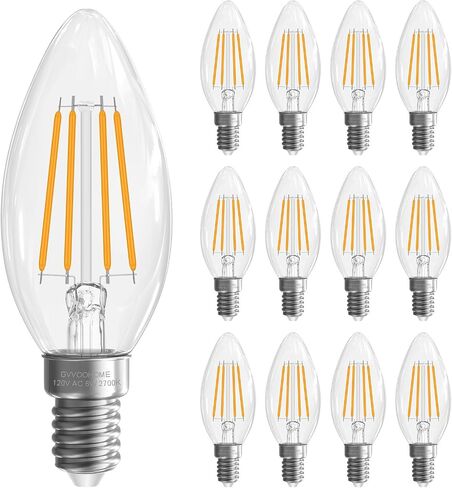 GvvooHome E12 مصابيح الشمعدانات، 6W LED، 60 وات مكافئة E12 LED لمبة 2700K أبيض دافئ، E12 Base B10 شكل لمبة ضوء شمعة للثريا، 90+CRI، 600LM، زجاج شفاف، 6 عبوات in Kuwait