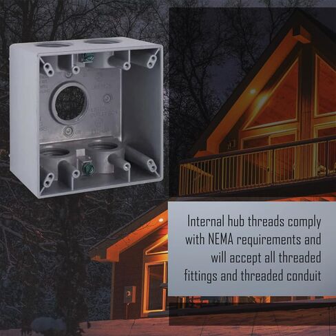 BELL 5388-0 2-Gang Weatherproof Deep Box with Five 3/4-in. Threaded Outlets (Gray), Weatherproof Box for Outdoor Branch Circuit Wiring, Outdoor Junction Box for Outlet, Switch, or GFCI in Kuwait