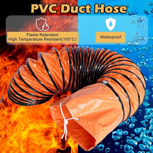 20ft Long Blower Fan Duct Hosing, PVC Flexible Utility Exhaust Fan Ducting with Adjustable Rope for Restaurants/Workshop/Greenhouse, Easy Storage(Dia 300mm/11.8") in Kuwait