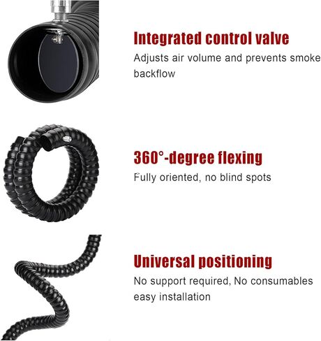 Dia 2in/2.9in Articulated Hose, Air Extractor Flexible Duct Collector Arm with Hood for HVAC/Factory Shop/Woodworking/Laboratory(BK(L 1M/3.3FT),Id 100MM/3 8/9 in) in Kuwait