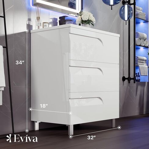 Eviva Joy 32 بوصة حوض استحمام أبيض فردي مع سطح من البورسلين ومغسلة متكاملة in Kuwait