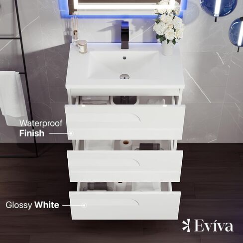 Eviva Joy 32 بوصة حوض استحمام أبيض فردي مع سطح من البورسلين ومغسلة متكاملة in Kuwait
