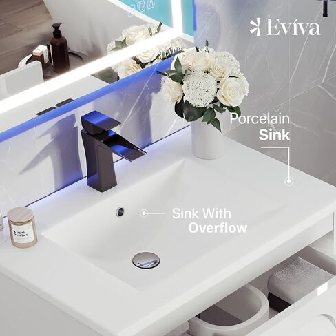 Eviva Joy 32 بوصة حوض استحمام أبيض فردي مع سطح من البورسلين ومغسلة متكاملة in Kuwait