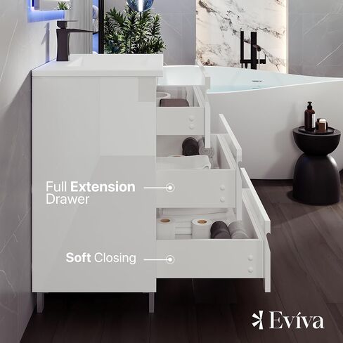 Eviva Joy 32 بوصة حوض استحمام أبيض فردي مع سطح من البورسلين ومغسلة متكاملة in Kuwait