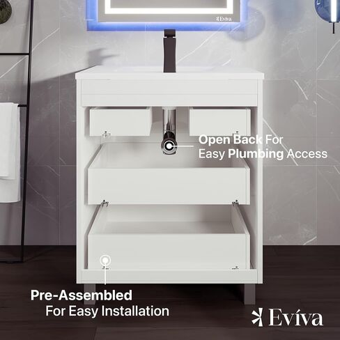 Eviva Joy 32 بوصة حوض استحمام أبيض فردي مع سطح من البورسلين ومغسلة متكاملة in Kuwait
