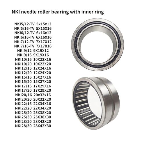 2PCS Needle Roller Bearing with Inner Ring NKI Series Dimension Table NKI5/12 5/16 6/12 6/16 7/12 7/16-TV 9/12 9/16 10/16 10/2(NKI17-20 17X29X20) in Kuwait
