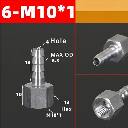 6 8 10 12 مللي متر خرطوم x M10 M12 M14 M16 M18 M20 متري أنثى 304 الفولاذ المقاوم للصدأ مقرنة وصلة أنابيب موصل الضغط العالي (6-M10x1) تركيبات سباكة in Kuwait