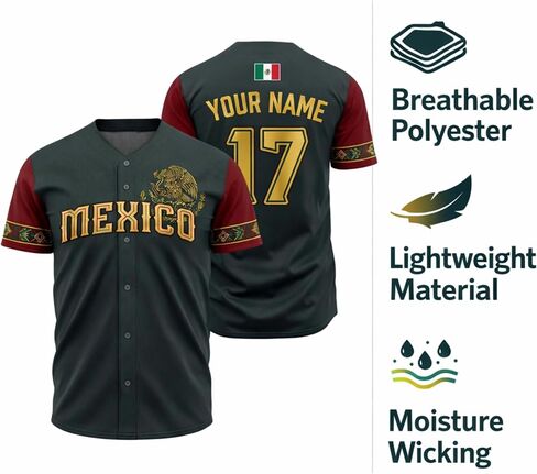 جيرسي البيسبول المكسيكي المخصص - قمصان فخر مكسيكي مخصصة مع رقم الاسم للرجال والنساء، Camisa de Beisbol de Mexico in Kuwait