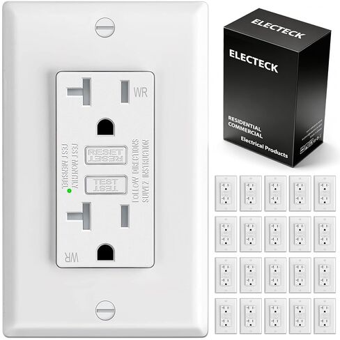 ELECTECK 20 حزمة منفذ GFCI 20 أمبير، مقاوم للطقس الخارجي (WR)، أوعية GFI فائقة النحافة مع مؤشر LED، قاطع دائرة الأعطال الأرضية، لوحة حائط متضمنة، قائمة ETL، أبيض in Kuwait