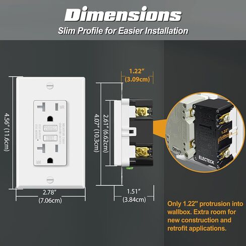 ELECTECK 20 حزمة منفذ GFCI 20 أمبير، مقاوم للطقس الخارجي (WR)، أوعية GFI فائقة النحافة مع مؤشر LED، قاطع دائرة الأعطال الأرضية، لوحة حائط متضمنة، قائمة ETL، أبيض in Kuwait