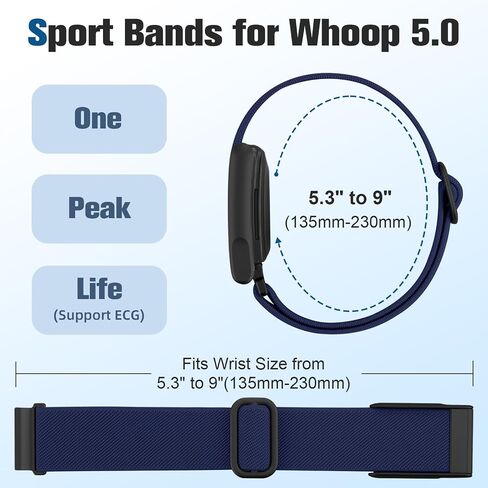 حزام Getino القابل للتمدد متوافق مع Whoop 5.0 Bands One، Peak and Life/MG، ملحقات حزام رياضي من النايلون الناعم القابل للتنفس قابل للتعديل لفرقة Whoop Band 5.0 لتتبع أنشطة اللياقة البدنية، أزرق داكن in Kuwait