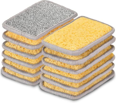 METUUTER 12 Packs Cleaning Sponges for Kitchen Stitching with Stainless Steel Fibers - Soft Dish Sponge for Non-Stick Pans, Dishes & Tough Resistant, Durable Kitchen Sponges 4.4" x 2.8" in Kuwait