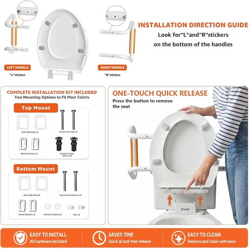 Huttdmel Round Raised Toilet Seat with Handles, 2.8" Elevated Toilet Seat Riser, Soft Close, Quick Release, Non-Slip Heavy Duty Bathroom Safety Seat for Seniors, Elderly, Disabled & Post Surgery in Kuwait