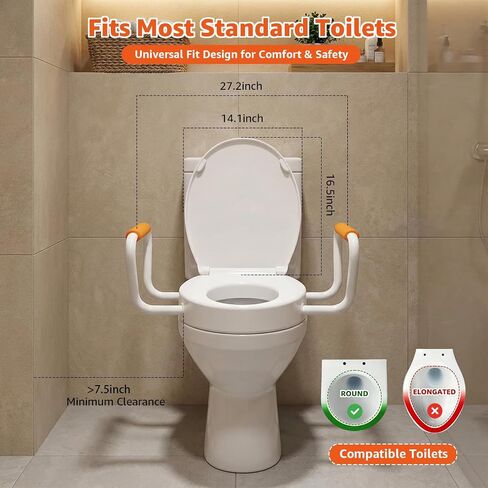 Huttdmel Round Raised Toilet Seat with Handles, 2.8" Elevated Toilet Seat Riser, Soft Close, Quick Release, Non-Slip Heavy Duty Bathroom Safety Seat for Seniors, Elderly, Disabled & Post Surgery in Kuwait