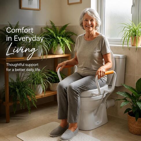 Huttdmel Round Raised Toilet Seat with Handles, 2.8" Elevated Toilet Seat Riser, Soft Close, Quick Release, Non-Slip Heavy Duty Bathroom Safety Seat for Seniors, Elderly, Disabled & Post Surgery in Kuwait