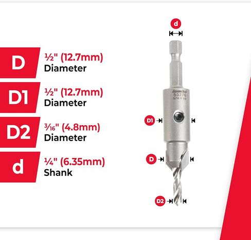 Amana Tool كربيد يميل 82 درجة مثقاب غاطس، 55276، 1/2 قطر × 3/16 مثقاب عمق × 1/4 بوصة ساق سداسية سريعة الإصدار للأداة 55242 in Kuwait