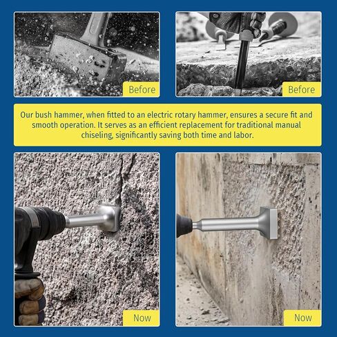 1-3/8" x 1-3/8" SDS Plus Bush Hammer, 16-Teeth Premium Carbide Tip Concrete Chisel Bit for Ultra-Fast Roughing & Uniform Stone Texturing, Upgraded Quenched Lifespan Masonry Tool in Kuwait
