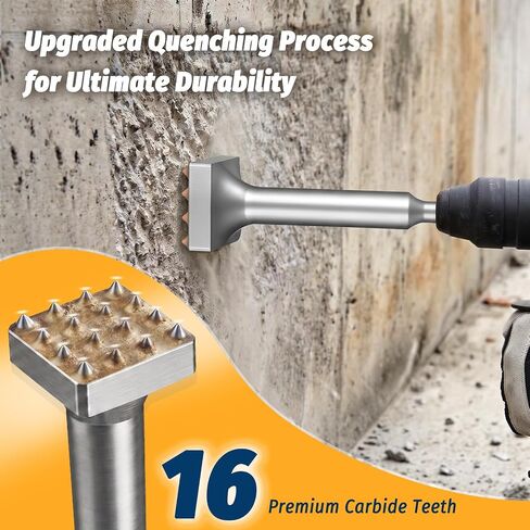 1-3/8" x 1-3/8" SDS Plus Bush Hammer, 16-Teeth Premium Carbide Tip Concrete Chisel Bit for Ultra-Fast Roughing & Uniform Stone Texturing, Upgraded Quenched Lifespan Masonry Tool in Kuwait