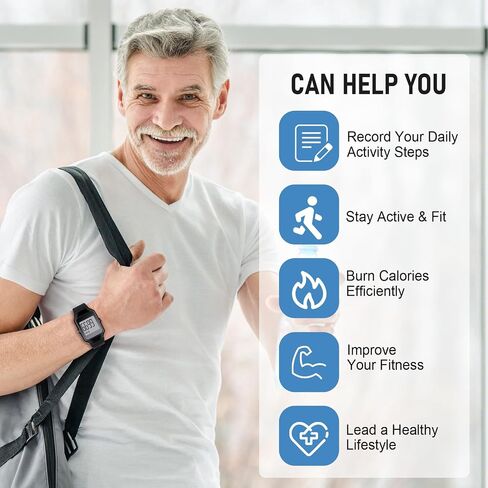 3D Pedometer for Walking, Simple Step Counter for Walking | 3D slient accelerometer sensor, Steps/Time Modes, No bluetooth or app connections, LCD Large Numbers, 3-Second Backlight in Kuwait