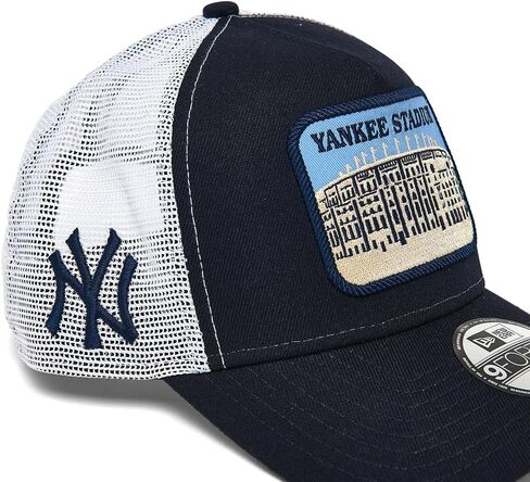 قبعة New Era NY New York Yankees 9FORTY Yankee Stadium Patch Snapback Trucker Cap، قبعة قابلة للتعديل باللون الأزرق الداكن والأبيض in Kuwait