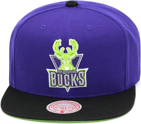Mitchell & Ness Bucks Reload 2.0 Snapback Hat قابل للتعديل HWC - أرجواني / أسود / أخضر نيون / كلاسيكيات الخشب الصلب / الإرتداد in Kuwait