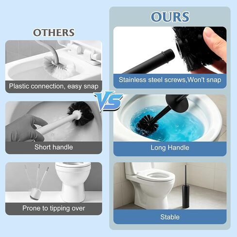 Stainless Steel Toilet Brush,Toilet Bowl Brush and Holder Set,Scratch Resistant Stainless Steel Toilet Brush with Long Handle,Toilet Cleaners with Replacement Head & Removable Inner Bowl,Space Saving in Kuwait