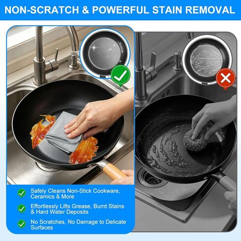 Non-Scratch Silver Mesh Dish Cloths, 12+1 Pack 2-Layer Metallic Fiber Cleaning Cloths for Kitchen, Diamond Weave Scrubber Pads for Dishes, Sinks & Cookware (7.87x7.87 Inches) in Kuwait