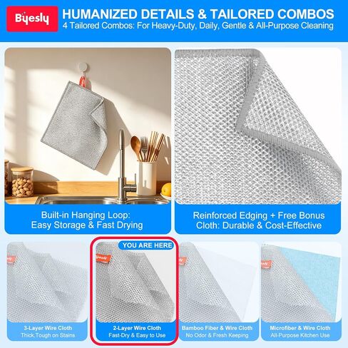 Non-Scratch Silver Mesh Dish Cloths, 12+1 Pack 2-Layer Metallic Fiber Cleaning Cloths for Kitchen, Diamond Weave Scrubber Pads for Dishes, Sinks & Cookware (7.87x7.87 Inches) in Kuwait