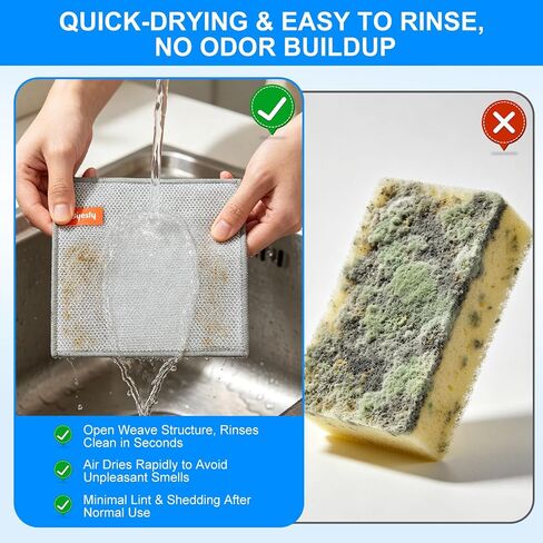 Non-Scratch Silver Mesh Dish Cloths, 12+1 Pack 2-Layer Metallic Fiber Cleaning Cloths for Kitchen, Diamond Weave Scrubber Pads for Dishes, Sinks & Cookware (7.87x7.87 Inches) in Kuwait