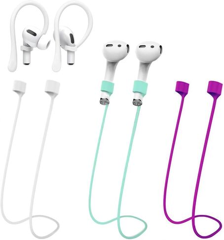 Magnetic Anti-Lost Straps for AirPods, Colorful Soft Silicone Sports Lanyard, Neck Rope Cord and Ear Hooks for AirPods, Wireless Headphones Anti-Lost Rope 4-Pack (Black White Blue) in Kuwait