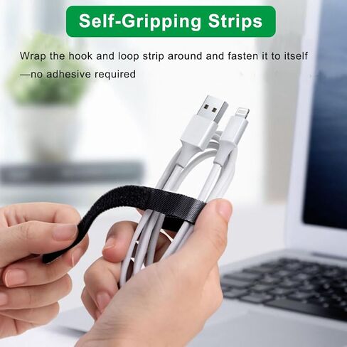2 in x 16 Ft White Hook and Loop Roll, Double-Sided Self-Gripping Straps for Cable Management, Cut to Length, Reusable Wire Organizer Ties Cord Strips Wrap Fasteners Tape for Home Office Data Center in Kuwait
