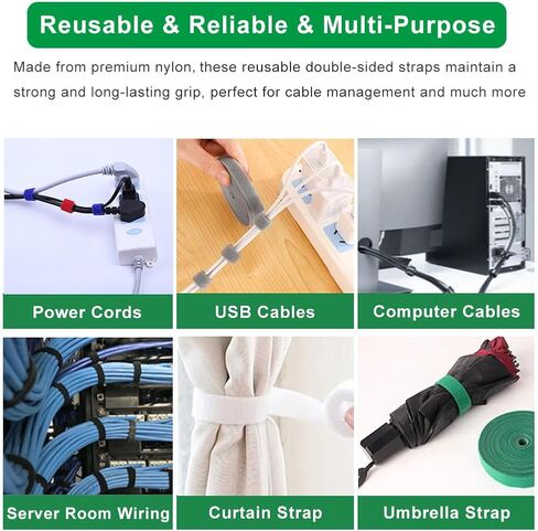 2 in x 16 Ft White Hook and Loop Roll, Double-Sided Self-Gripping Straps for Cable Management, Cut to Length, Reusable Wire Organizer Ties Cord Strips Wrap Fasteners Tape for Home Office Data Center in Kuwait
