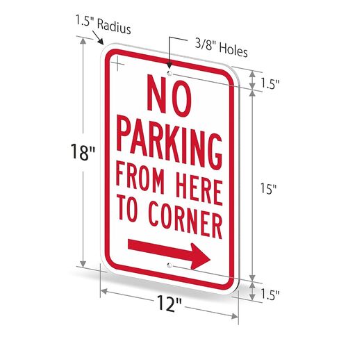 SmartSign 18 × 12 بوصة "ممنوع الوقوف من هنا إلى الزاوية" لافتة معدنية مع سهم لليمين، ألومنيوم 63 مل، مادة عاكسة من الدرجة الهندسية 3M، أحمر وأبيض، صنع في الولايات المتحدة الأمريكية in Kuwait