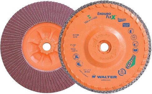 Walter 06F608 6x5/8-11 Enduro-Flex Stainless Spin-On Flap Discs with Eco-Trim Backing 80 Grit Type 27S, 10 pack in Kuwait