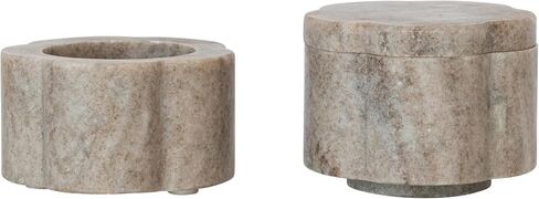 Creative Co-Op 2-Piece Marble Stackable Pinch Pots with Lid, Buff Color in Kuwait